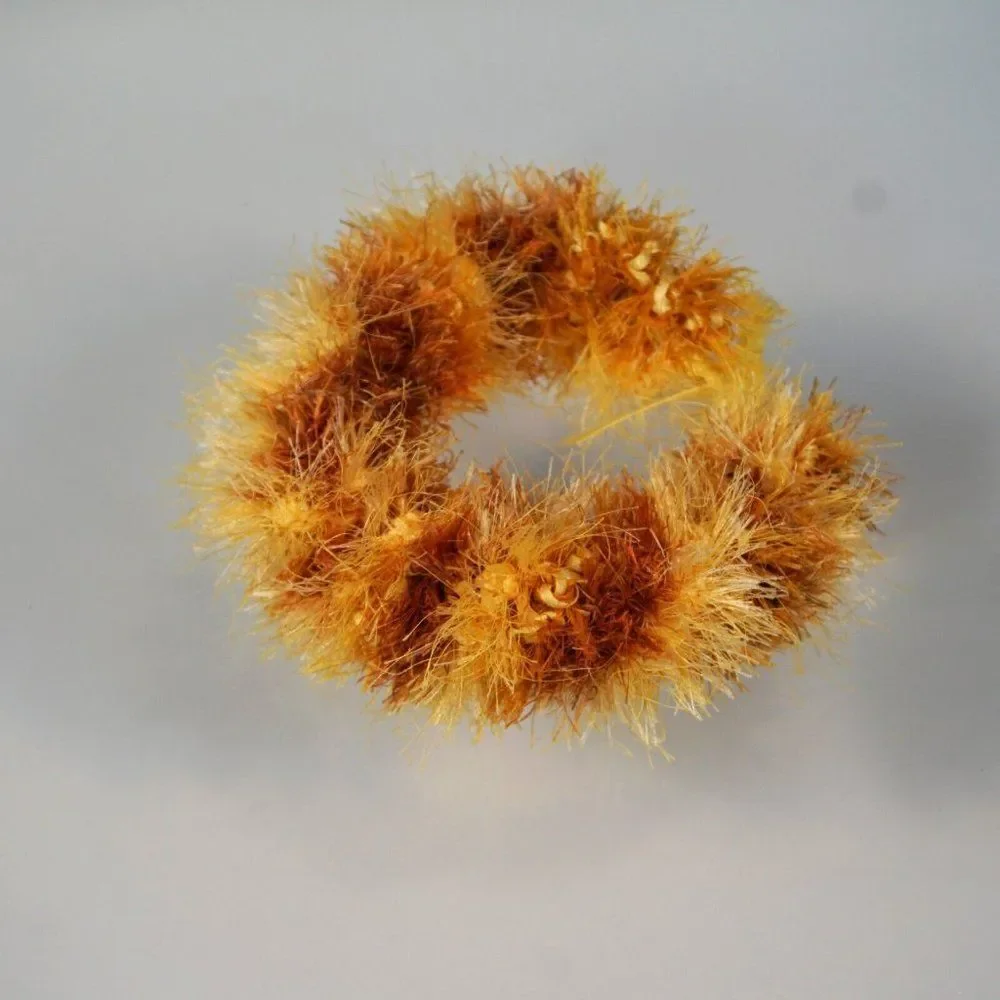 Kupee Lei Burnt Orange Yellow Eyelash Yarn Tie-Ribbon